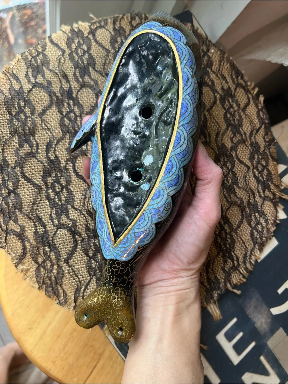 Gorgeous Vintage Cloisonne Seal Fish Figurine Hard to Find